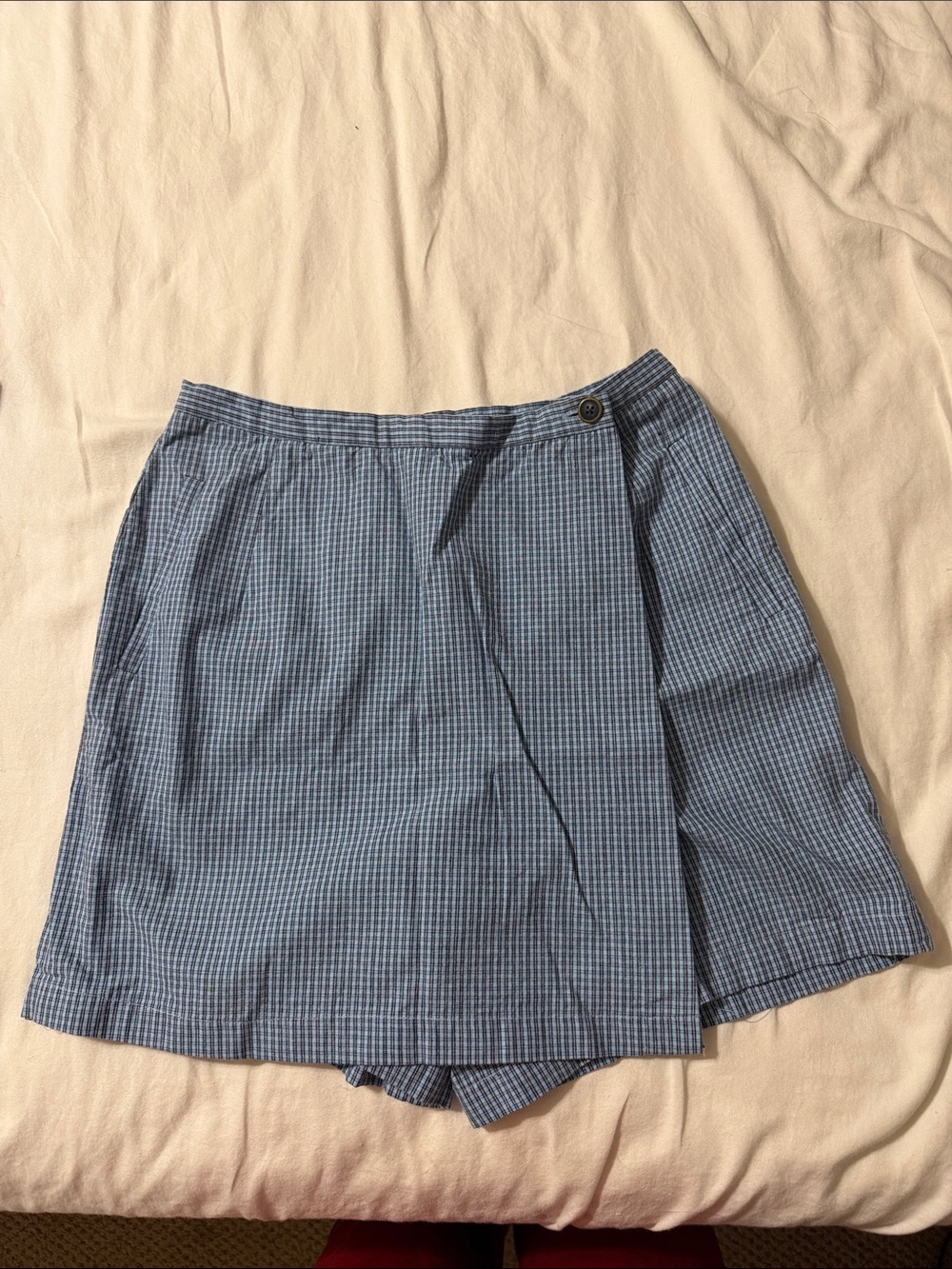 Petite Sophisticate Blue Checked Wrap Skort